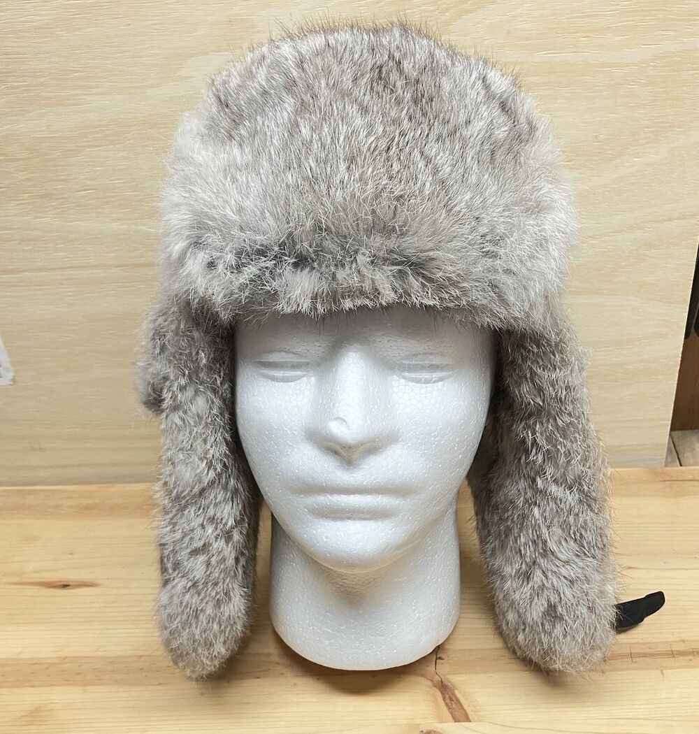 Mad Bomber Trapper Hat Cap Size Small Rabbit Fur Black Bomber Winter Ear Flap